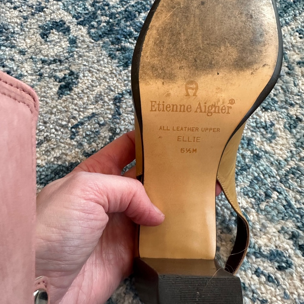 Etienne Aigner Vintage Leather Slingback Block Heeled Camel Tan Loafers Size 6.5 - Picture 4 of 4